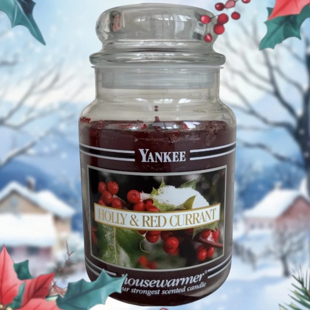 Yankee Candle Jar Holly & Red Currant Vintage Black Band Holiday Dark Red 22 Oz